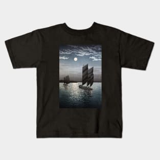 Boats at Shinagawa by Tsuchiya Koitsu Kids T-Shirt